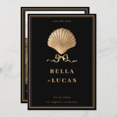 Gold Bow Seashell Luxe Kustbruiloft Save The Date (Voorkant / Achterkant)