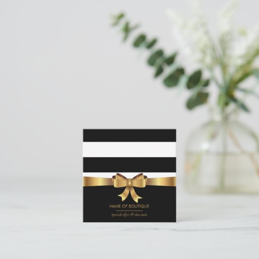 Gold Bow Square | Korting op Boutique Vierkante Visitekaartje (Staand voorkant)