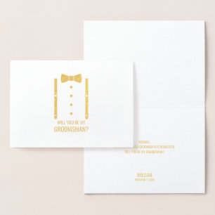 Gold Bow Stropdas Gepersonaliseerde Groomsman Voor Folie Kaarten