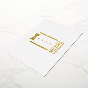 Gold Bow Stropdas Gepersonaliseerde Groomsman Voor Folie Uitnodiging