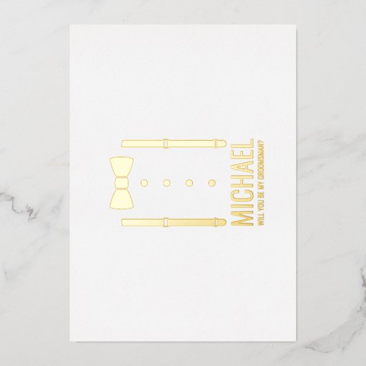 Gold Bow Stropdas Gepersonaliseerde Groomsman Voor Folie Uitnodiging (Voorkant)