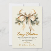 Gold Bow Watercolor Christmas Foliage Beige  Feestdagenkaart (Voorkant)