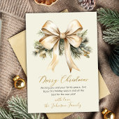 Gold Bow Watercolor Christmas Foliage Beige  Feestdagenkaart