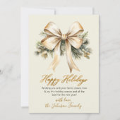 Gold Bow Watercolor Foliage Beige Christmas  Feestdagenkaart (Voorkant)