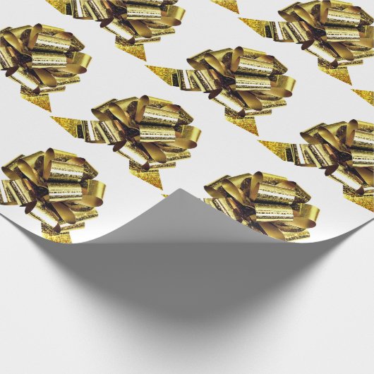 Gold Bow White Wrapping Paper Cadeaupapier (Hoek)