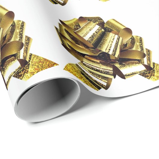 Gold Bow White Wrapping Paper Cadeaupapier (Rol Hoek)