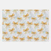 Gold Bows Baby Blue Christmas Inpakpapier Vel (Voorkant 3)