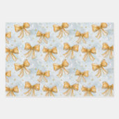 Gold Bows Baby Blue Christmas Inpakpapier Vel (Voorkant 2)