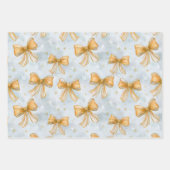 Gold Bows Baby Blue Christmas Inpakpapier Vel (Voorkant)
