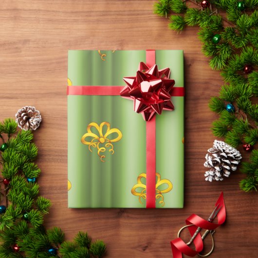 Gold Bows met groene kerst Cadeaupapier