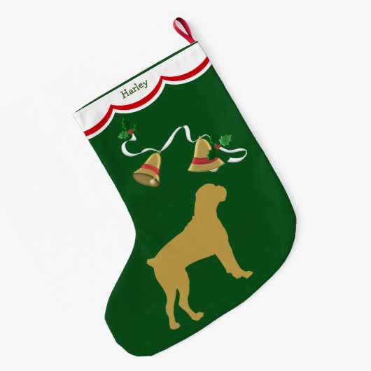 Gold Boxer Dog Holiday Bells Grote Kerstsok (Achterkant (Hangend))