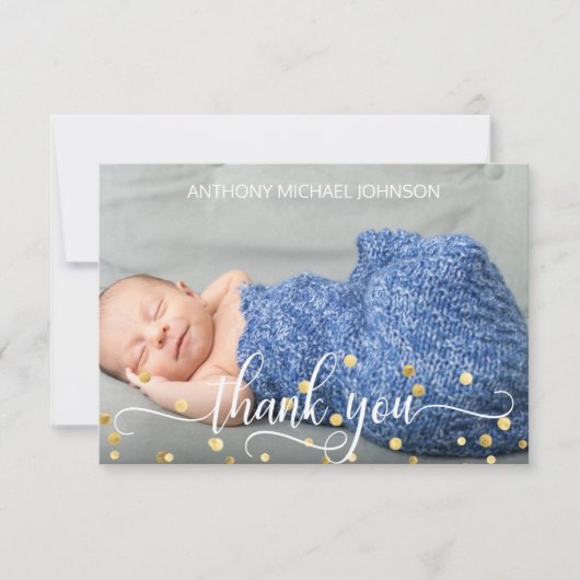 Gold BOY Baby shower DANK JE | FOTO + TEKST Bedankkaart (Voorkant)