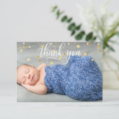 Gold BOY Baby shower DANK JE | FOTO + TEKST Bedankkaart (Staand voorkant)
