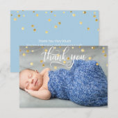 Gold BOY Baby shower DANK JE | FOTO + TEKST Bedankkaart (Voorkant / Achterkant)