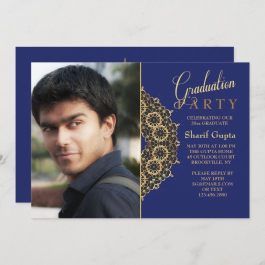 Gold Bracket Photo Afstuderen Invitation Kaart (Voorkant / Achterkant)