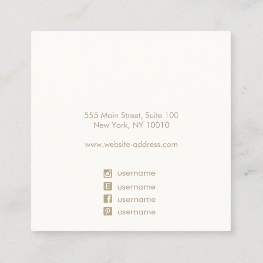 Gold Branch Handmade Square Earring Display Holder Vierkante Visitekaartje (Achterkant)