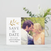 Gold Branch Wedding White Save The Date (Staand voorkant)