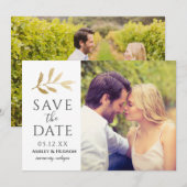Gold Branch Wedding White Save The Date (Voorkant / Achterkant)