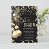 Gold Branches Balls Stars Zwart Bedrijf Kerstmis Kaart (Staand voorkant)