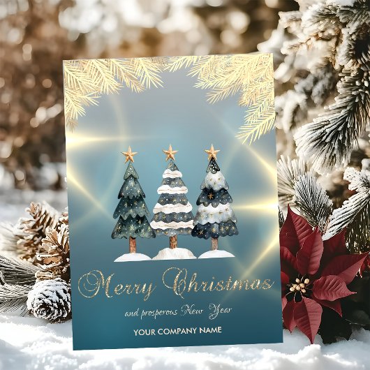 Gold Branches Pine Trees Corporate Feestdagen Kaart