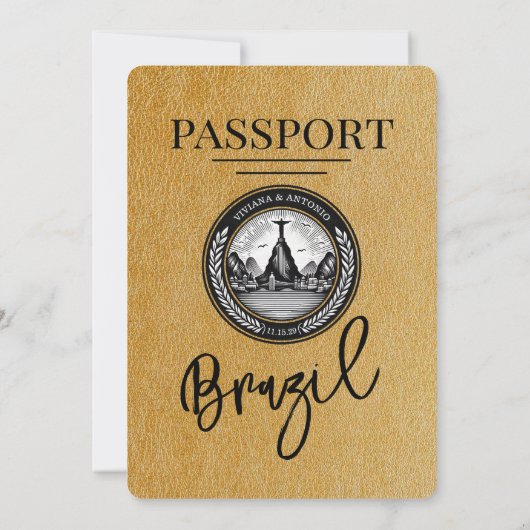 Gold Brazilië Passport Uitnodiging voor het Huweli (Achterkant)