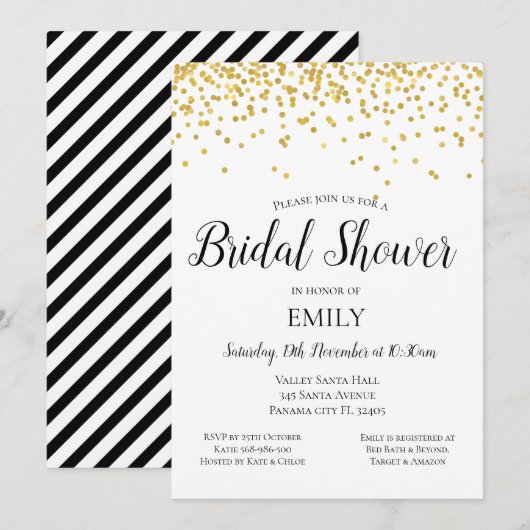 Gold Bridal Shower-uitnodiging - Gold Baby shower Kaart (Voorkant / Achterkant)