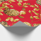 Gold Bright Red Modern  Floral Toile Cadeaupapier (Hoek)