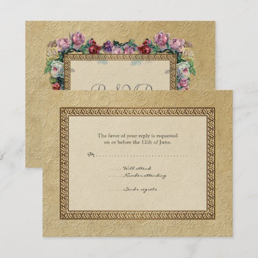 Gold Brocade Damask Floral Formal Elegant RSVP (Voorkant / Achterkant)