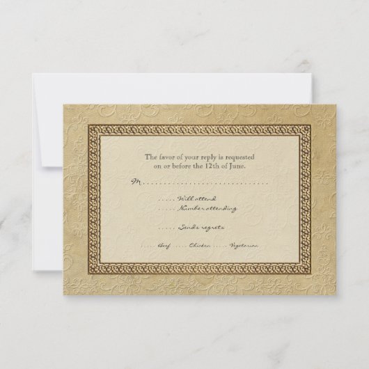 Gold Brocade Damask Floral Formal Elegant RSVP (Voorkant)