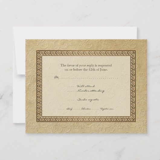 Gold Brocade Damask Floral Formal Elegant RSVP (Voorkant)