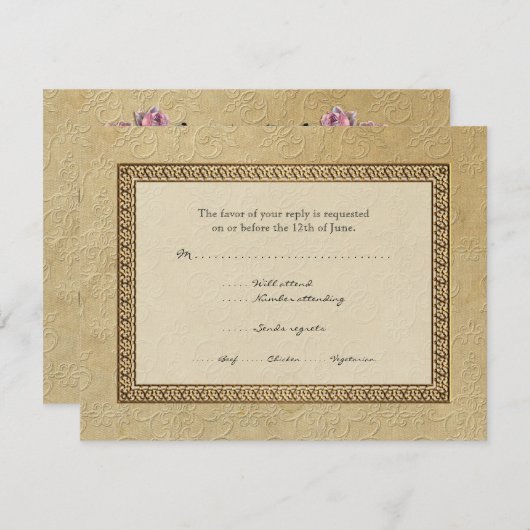 Gold Brocade Damask Floral Formal Elegant RSVP (Voorkant / Achterkant)