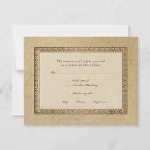 Gold Brocade Damask Floral Formal Elegant RSVP Kaartje