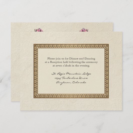 Gold Brocade Damask Floral Formal Reception nodigt Informatiekaartje (Voorkant / Achterkant)