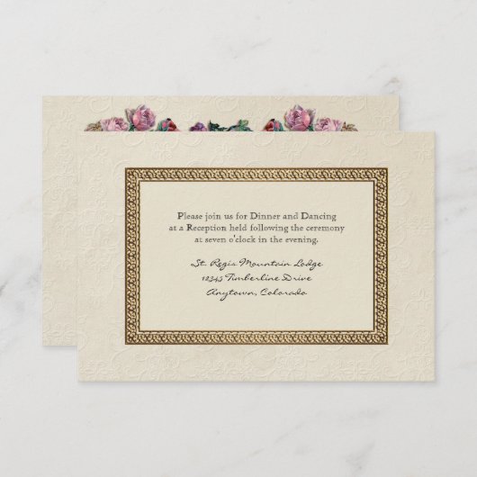 Gold Brocade Damask Floral Formal Reception nodigt Kaart (Voorkant / Achterkant)