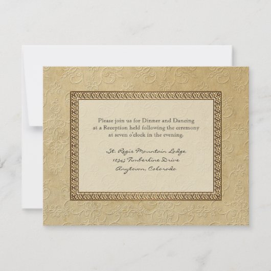 Gold Brocade Damask Floral Formal Reception nodigt Kaart (Voorkant)