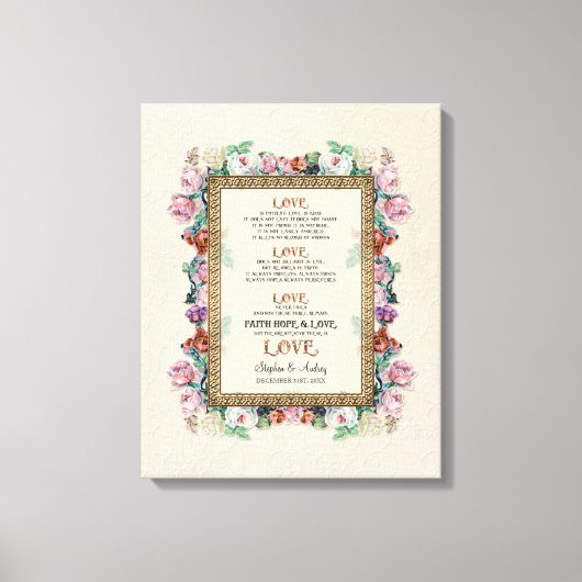 Gold Brocade Floral Love is Weddenschap Personaliz Canvas Afdruk (Voorkant)