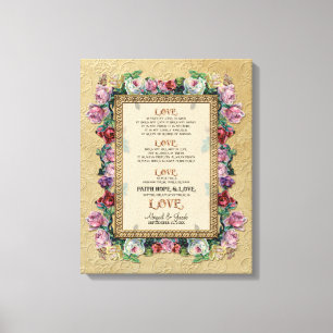 Gold Brocade Floral Love is Weddenschap Personaliz Canvas Afdruk