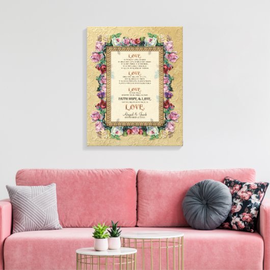 Gold Brocade Floral Love is Weddenschap Personaliz Canvas Afdruk (Insitu (Woonkamer))