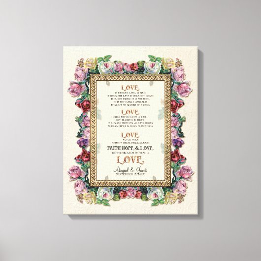 Gold Brocade Floral Love is Weddenschap Personaliz Canvas Afdruk (Voorkant)