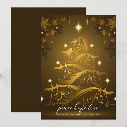 Gold Bronze - Abstracte kerstpaarden Feestdagenkaart (Voorkant / Achterkant)