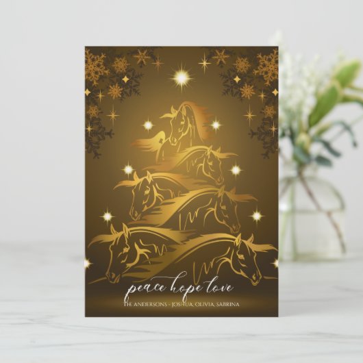 Gold Bronze - Abstracte kerstpaarden Feestdagenkaart (Staand voorkant)