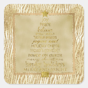 Gold Bronze Glam Glitter Zebra kerstboom   Vierkante Sticker