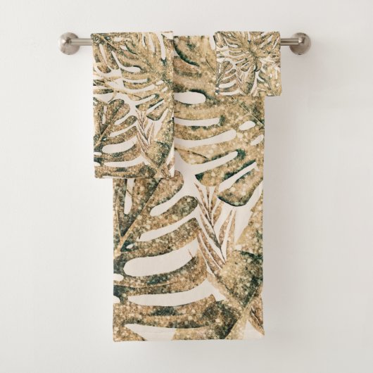 Gold Bronze Glitter Tropical Palm Leaves Chic Bad Handdoek (Insitu)