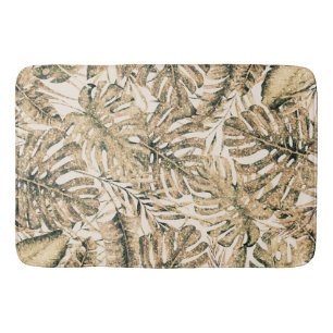Gold Bronze Glitter Tropical Palm Leaves Island Badmat