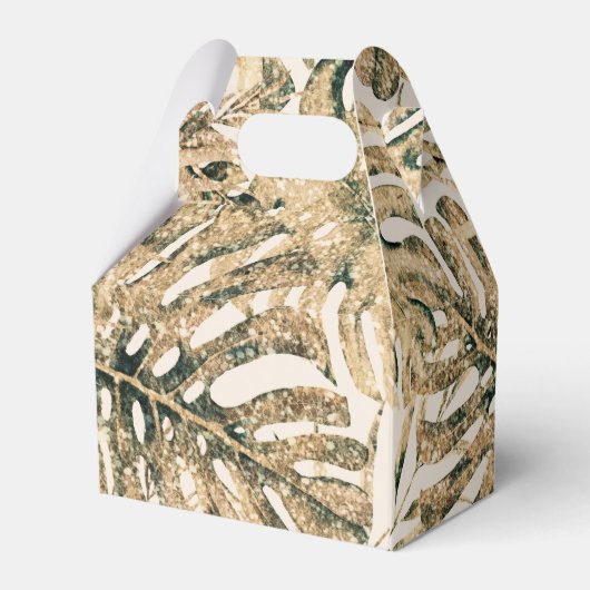 Gold Bronze Glitter Tropical Palm Leaves Weddensch Bedankdoosjes (Achterkant)