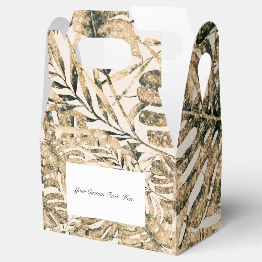 Gold Bronze Glitter Tropical Palm Leaves Weddensch Bedankdoosjes (Geopend)