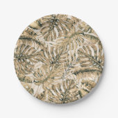 Gold Bronze Glitter Tropical Palm Leaves Weddensch Papieren Bordje (Voorkant)