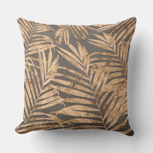 Gold/Bronze Leaf Print Reversible Pillow Kussen (Voorkant)