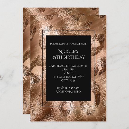 Gold Bronze Leopard Party Willy Chic Invitation Kaart (Voorkant / Achterkant)