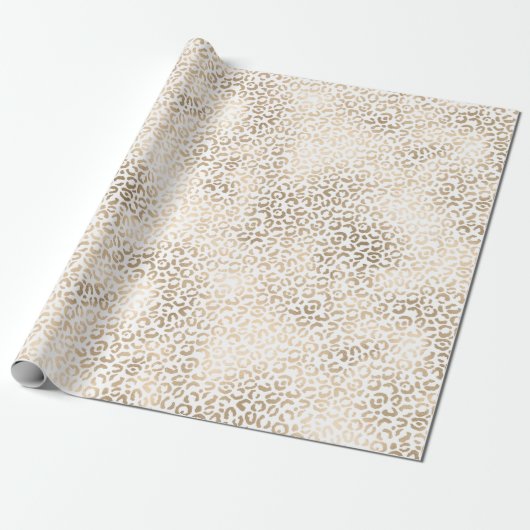Gold Bronze White Glam Leopard Print Cadeaupapier (Uitgerold)